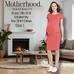 Motherhood Maternity Coral Rib Knit T-Shirt Dress